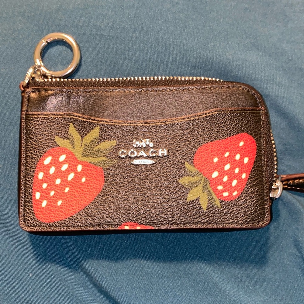 Coach Zip Card Case in strawberry print